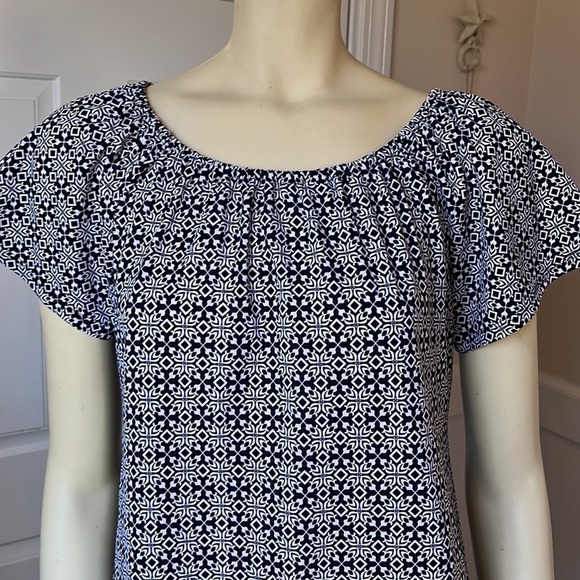 JUDE Connally Blue & White Print Off The Shoulder Mini Shift Dress S - Picture 8 of 13